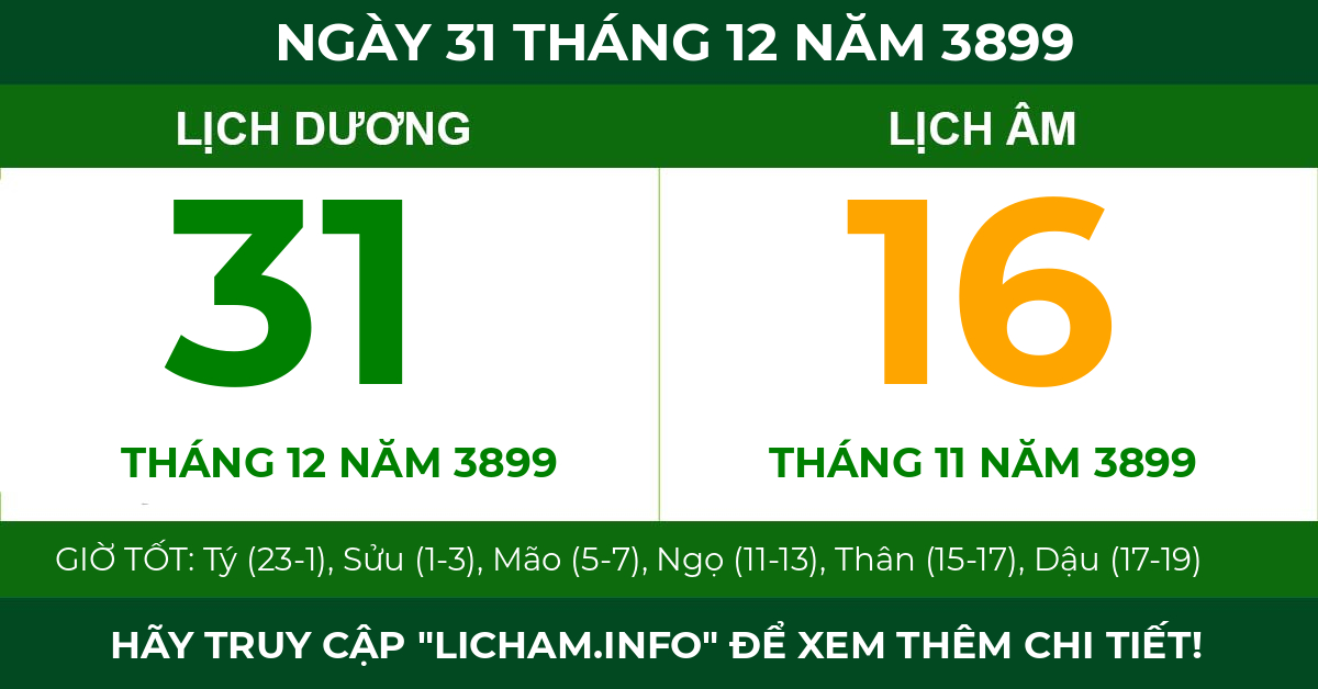 lịch âm ngày 31 tháng 12 năm 3899