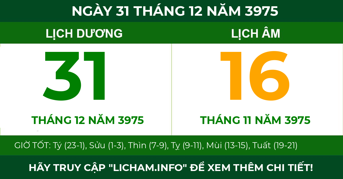 lịch âm ngày 31 tháng 12 năm 3975