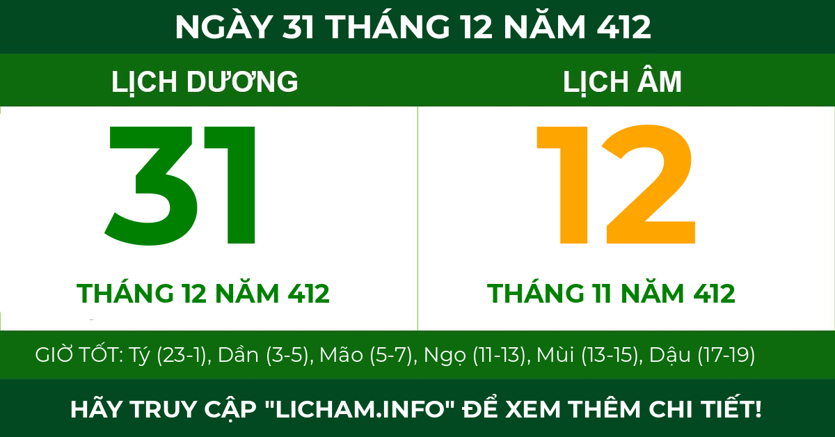 lịch âm ngày 31 tháng 12 năm 412