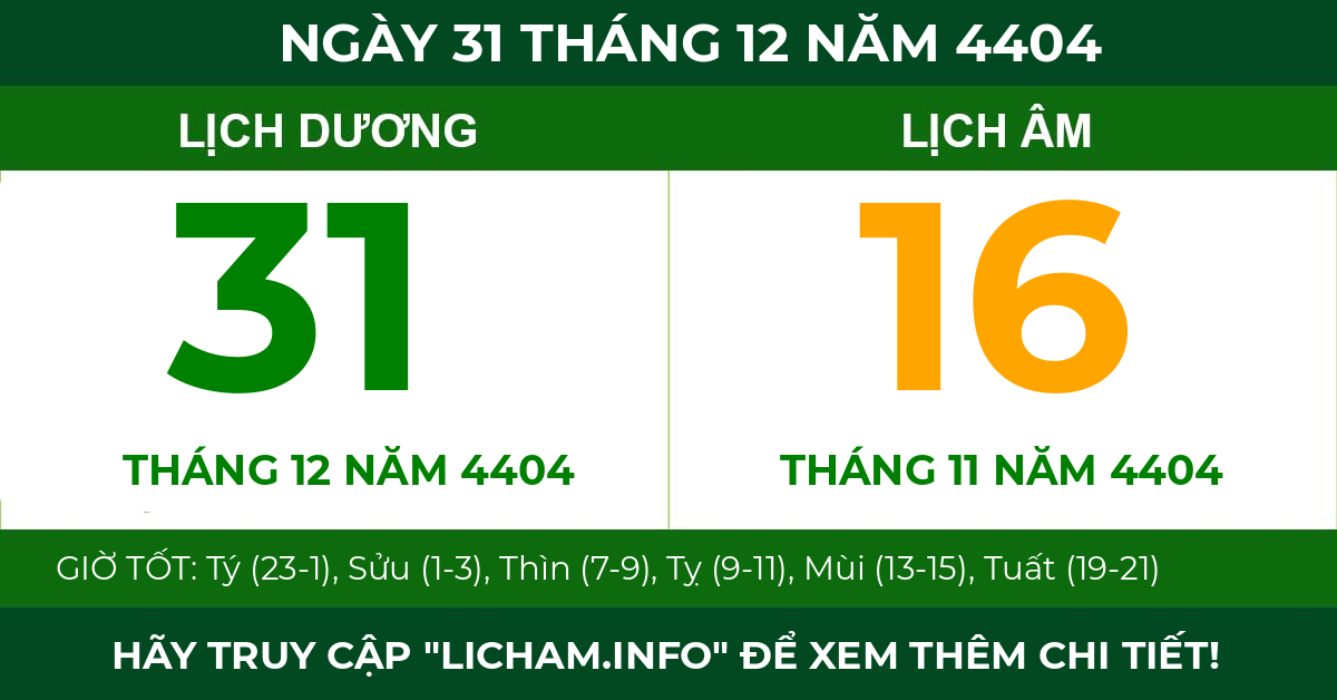 lịch âm ngày 31 tháng 12 năm 4404