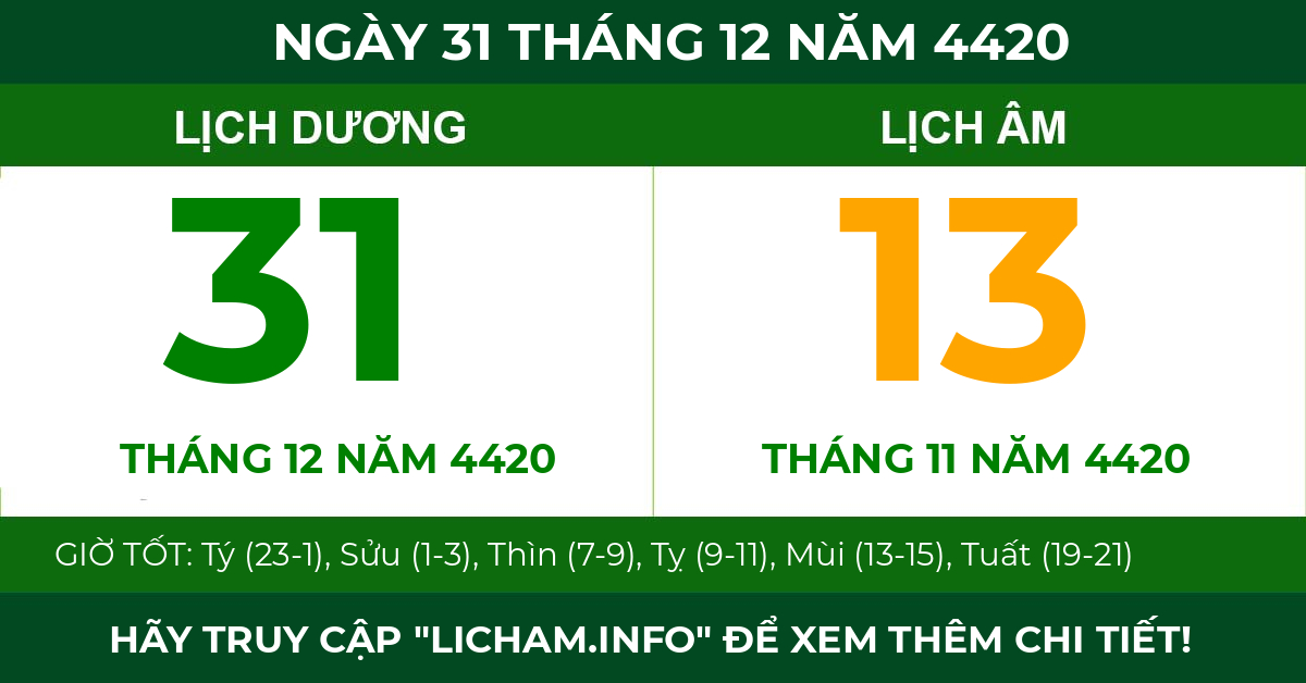 lịch âm ngày 31 tháng 12 năm 4420