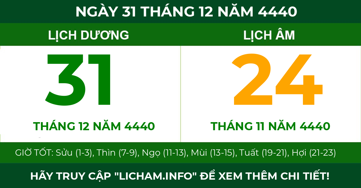 lịch âm ngày 31 tháng 12 năm 4440