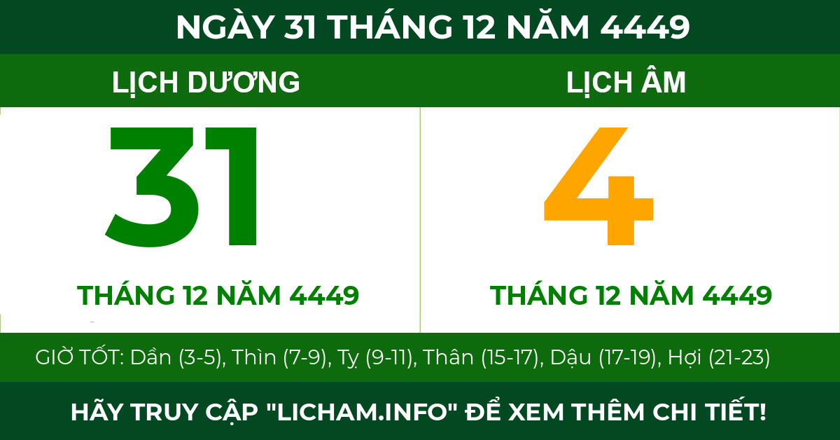 lịch âm ngày 31 tháng 12 năm 4449