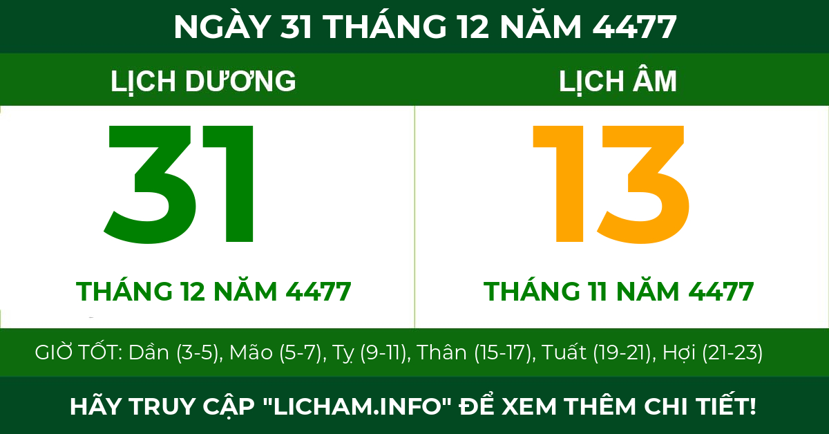 lịch âm ngày 31 tháng 12 năm 4477
