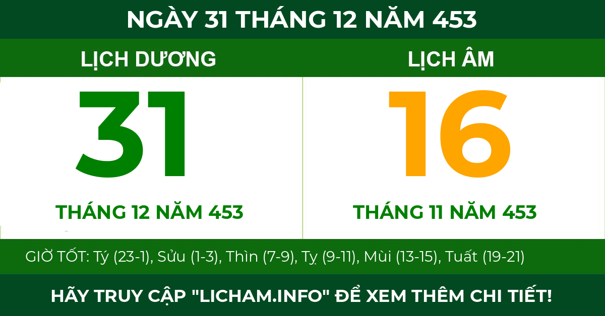 lịch âm ngày 31 tháng 12 năm 453