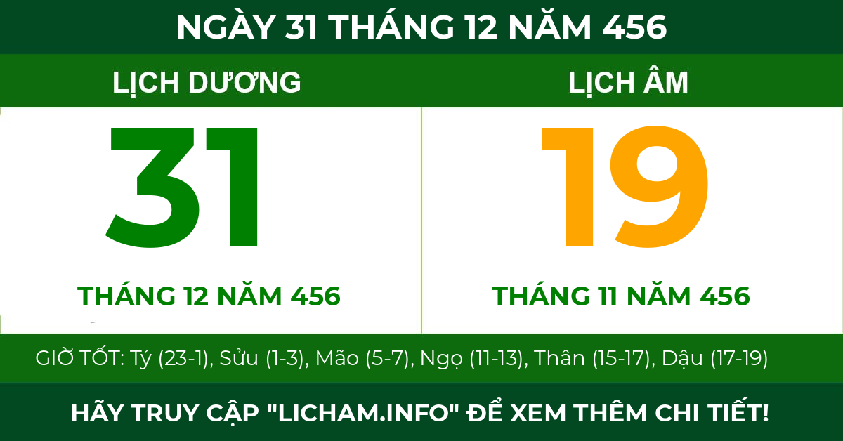 lịch âm ngày 31 tháng 12 năm 456
