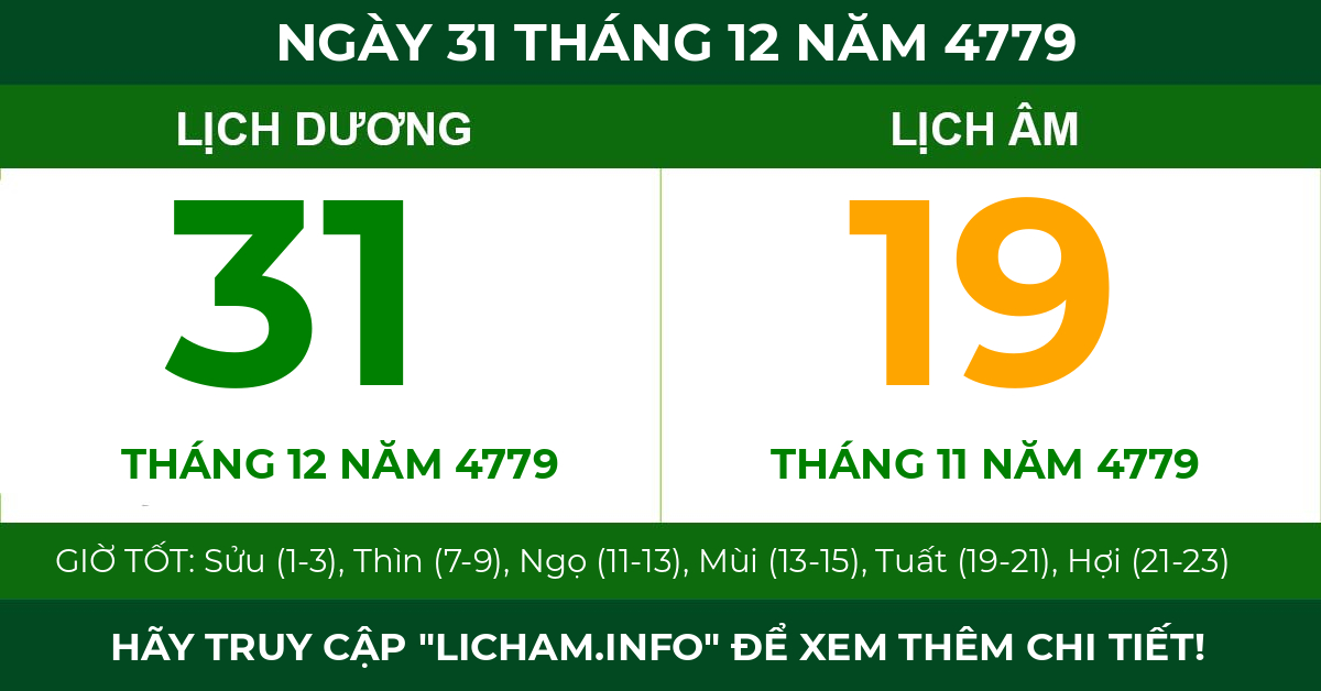 lịch âm ngày 31 tháng 12 năm 4779