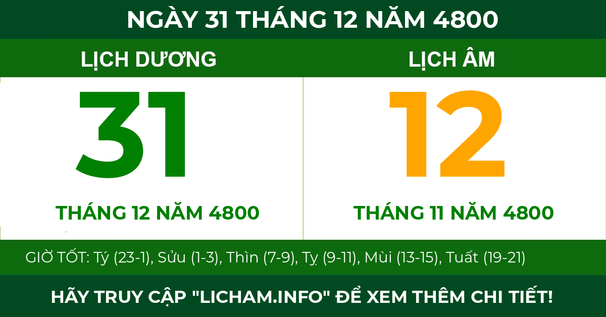 lịch âm ngày 31 tháng 12 năm 4800