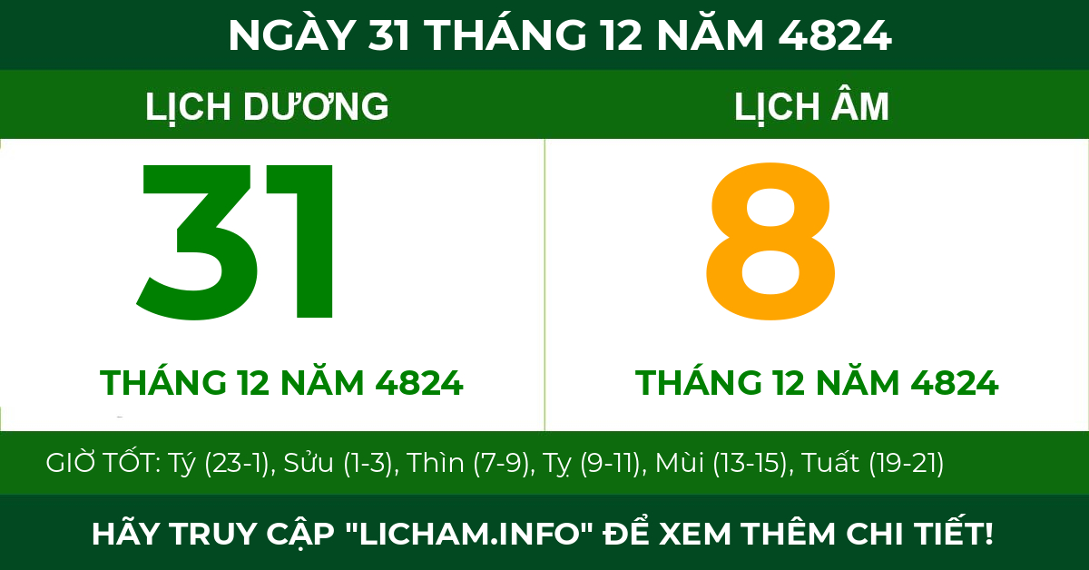 lịch âm ngày 31 tháng 12 năm 4824