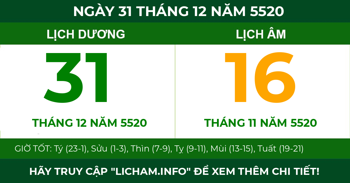 lịch âm ngày 31 tháng 12 năm 5520