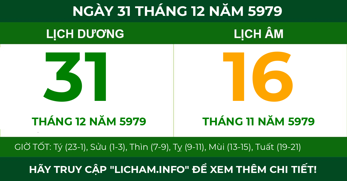 lịch âm ngày 31 tháng 12 năm 5979