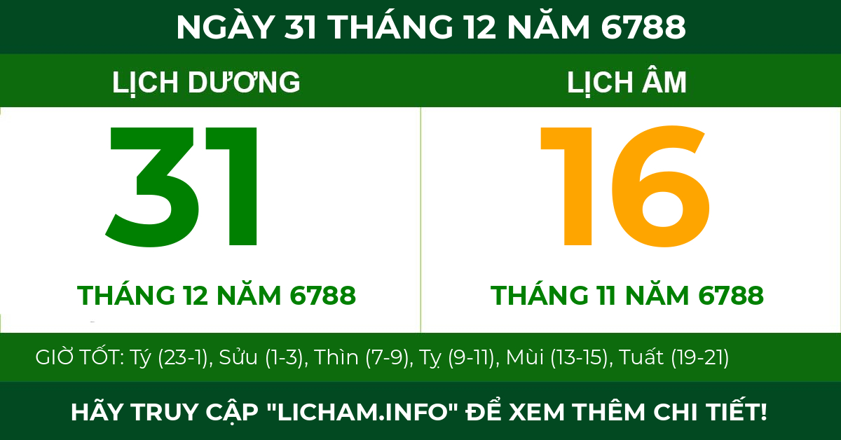 lịch âm ngày 31 tháng 12 năm 6788
