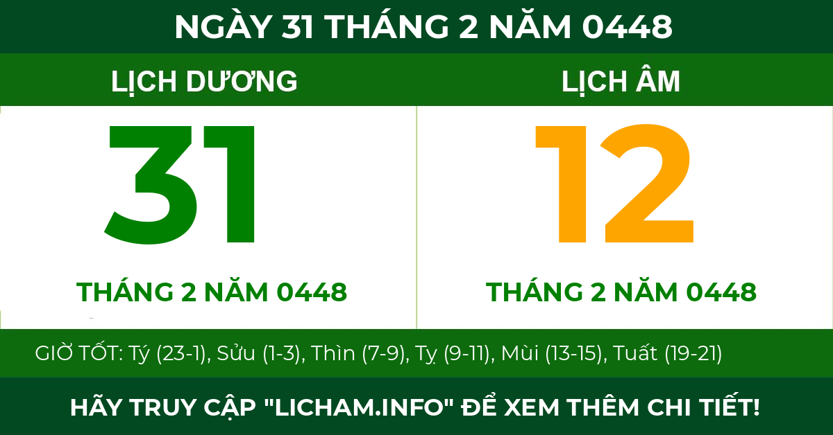 lịch âm ngày 31 tháng 2 năm 0448