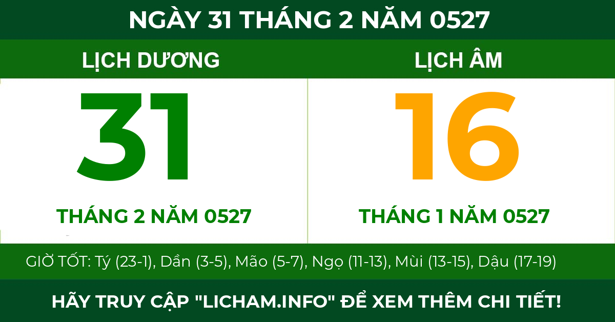 lịch âm ngày 31 tháng 2 năm 0527