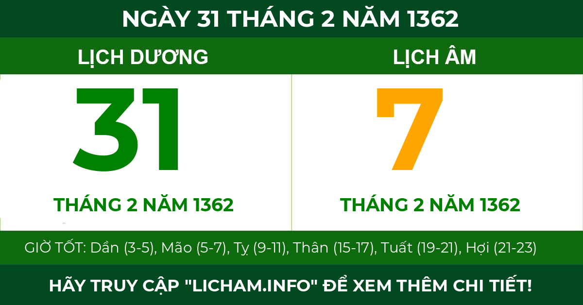lịch âm ngày 31 tháng 2 năm 1362