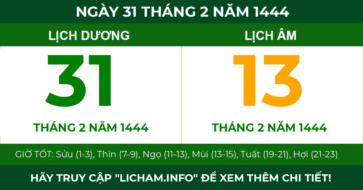 lịch âm ngày 31 tháng 2 năm 1444