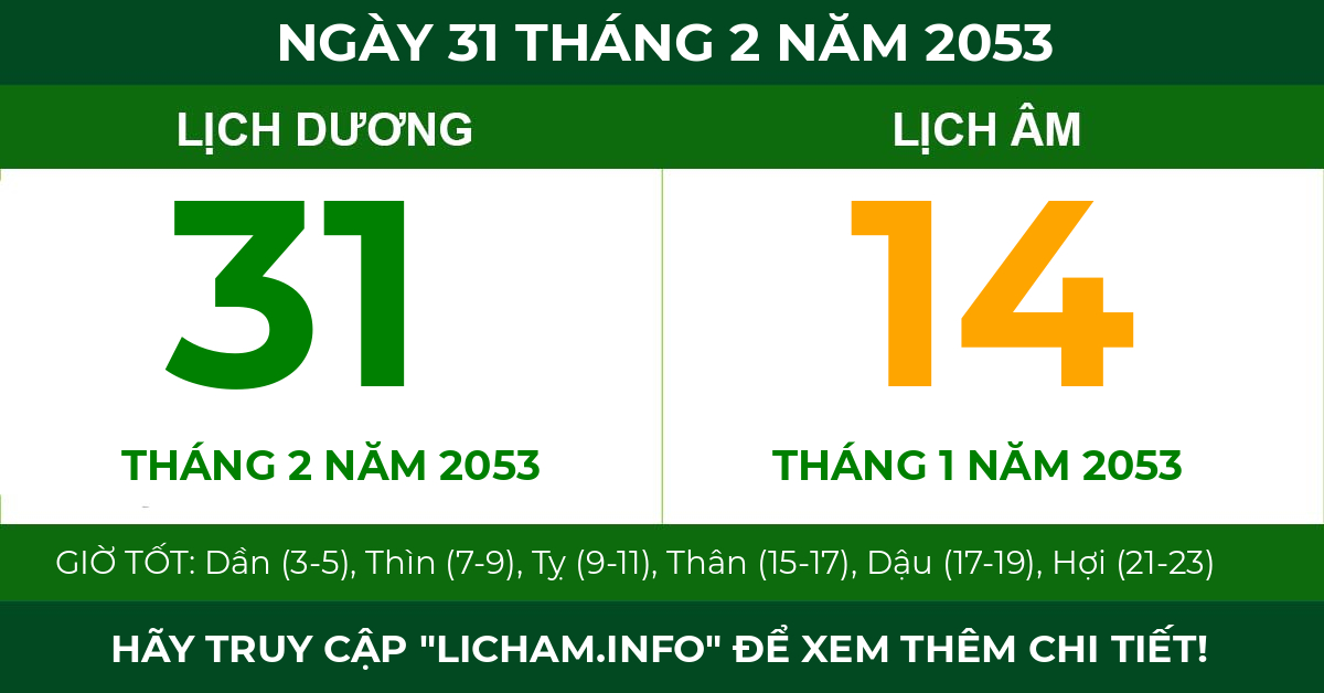 lịch âm ngày 31 tháng 2 năm 2053