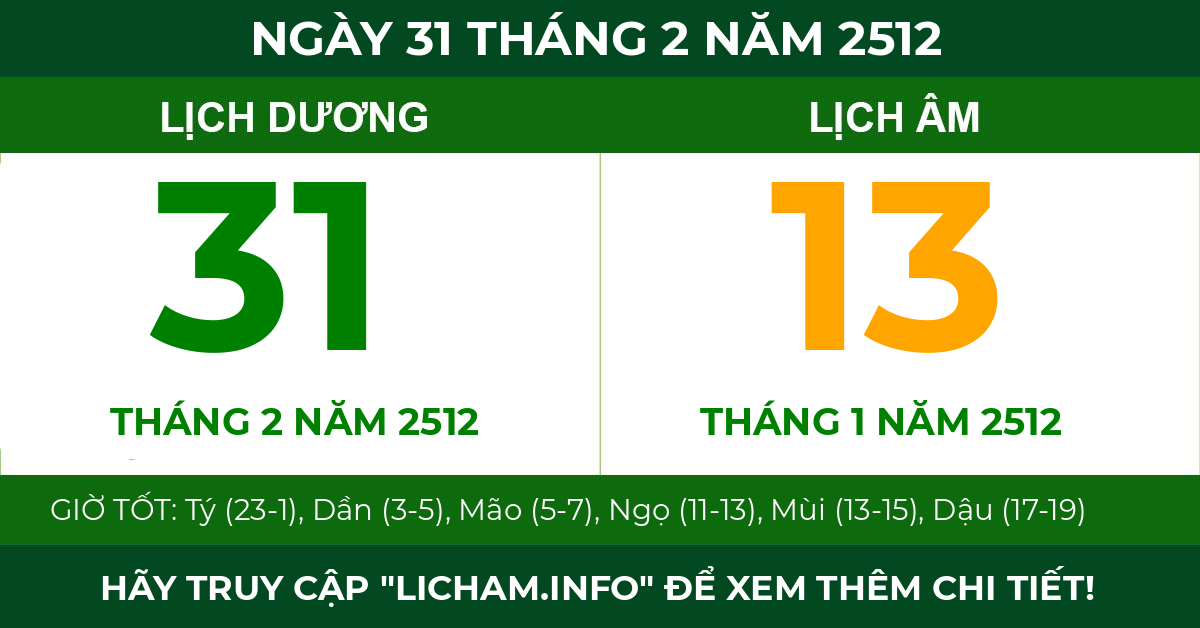 lịch âm ngày 31 tháng 2 năm 2512