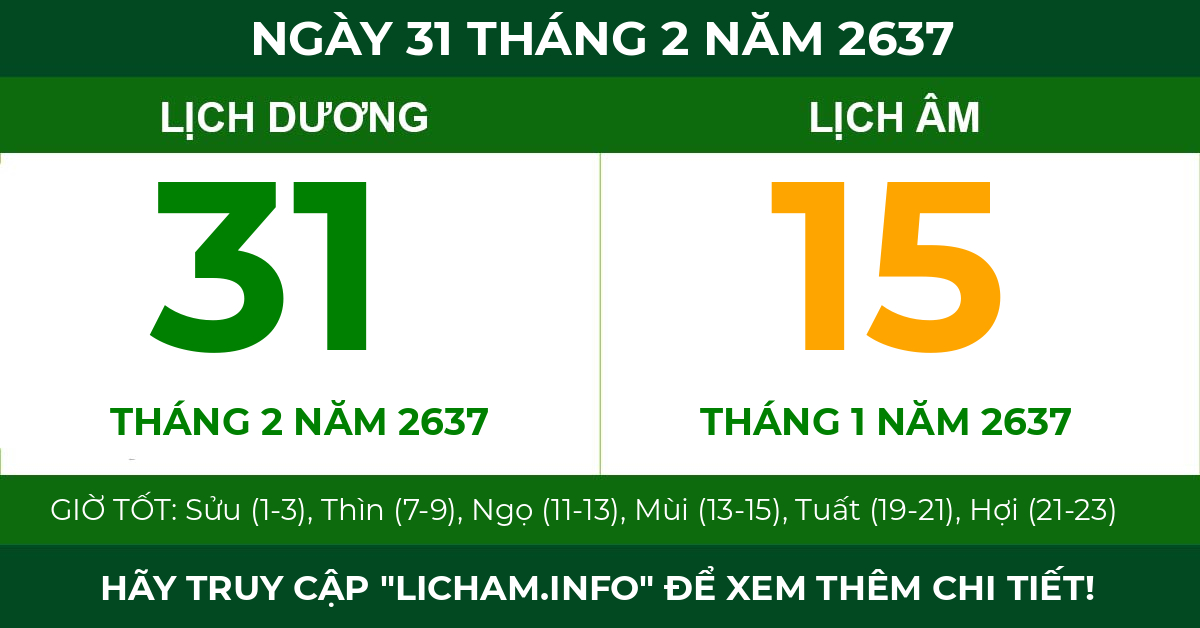 lịch âm ngày 31 tháng 2 năm 2637