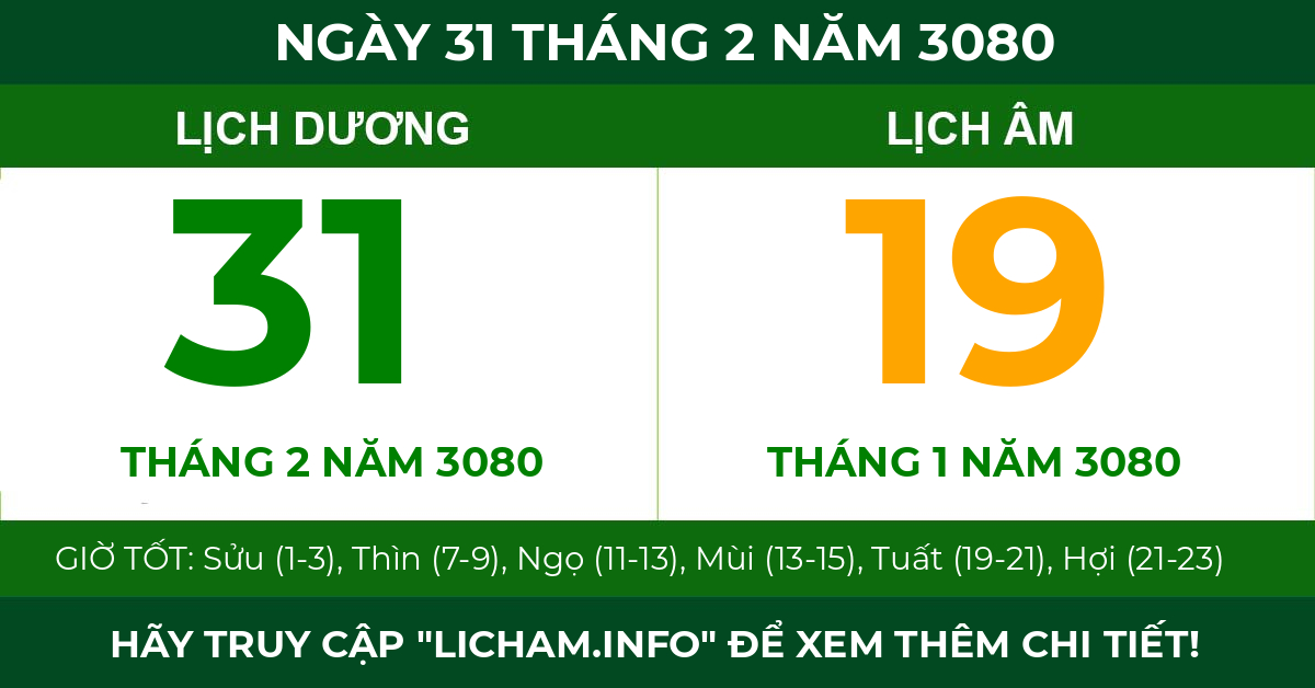 lịch âm ngày 31 tháng 2 năm 3080
