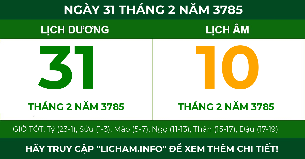lịch âm ngày 31 tháng 2 năm 3785