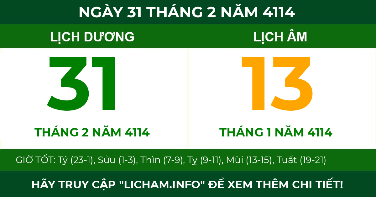 lịch âm ngày 31 tháng 2 năm 4114