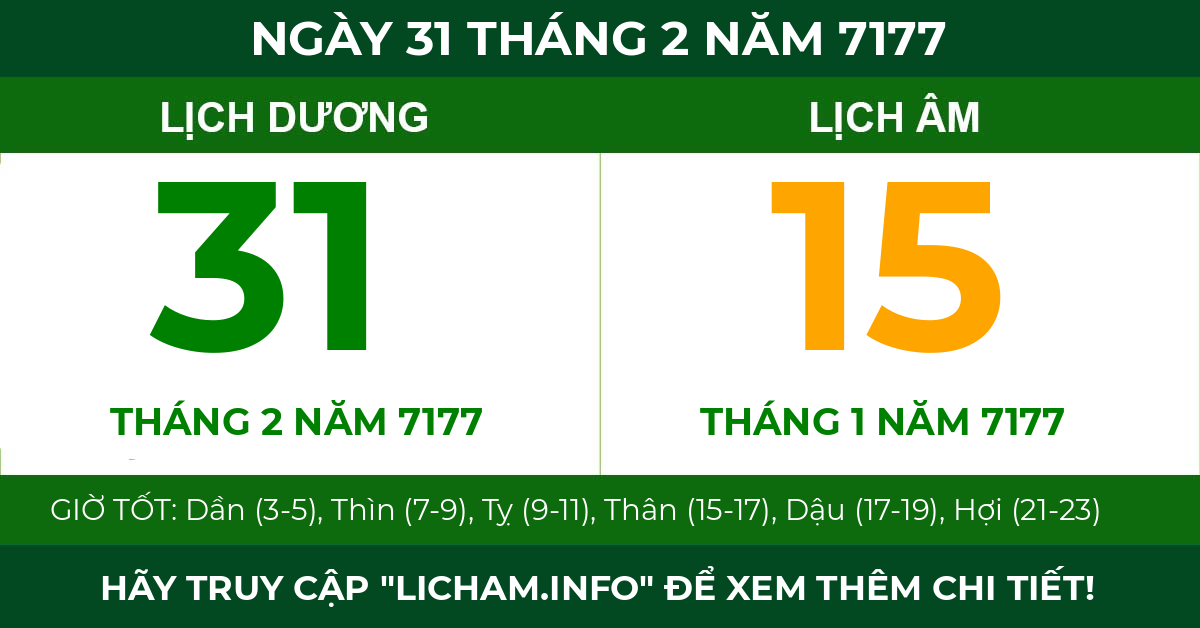 lịch âm ngày 31 tháng 2 năm 7177