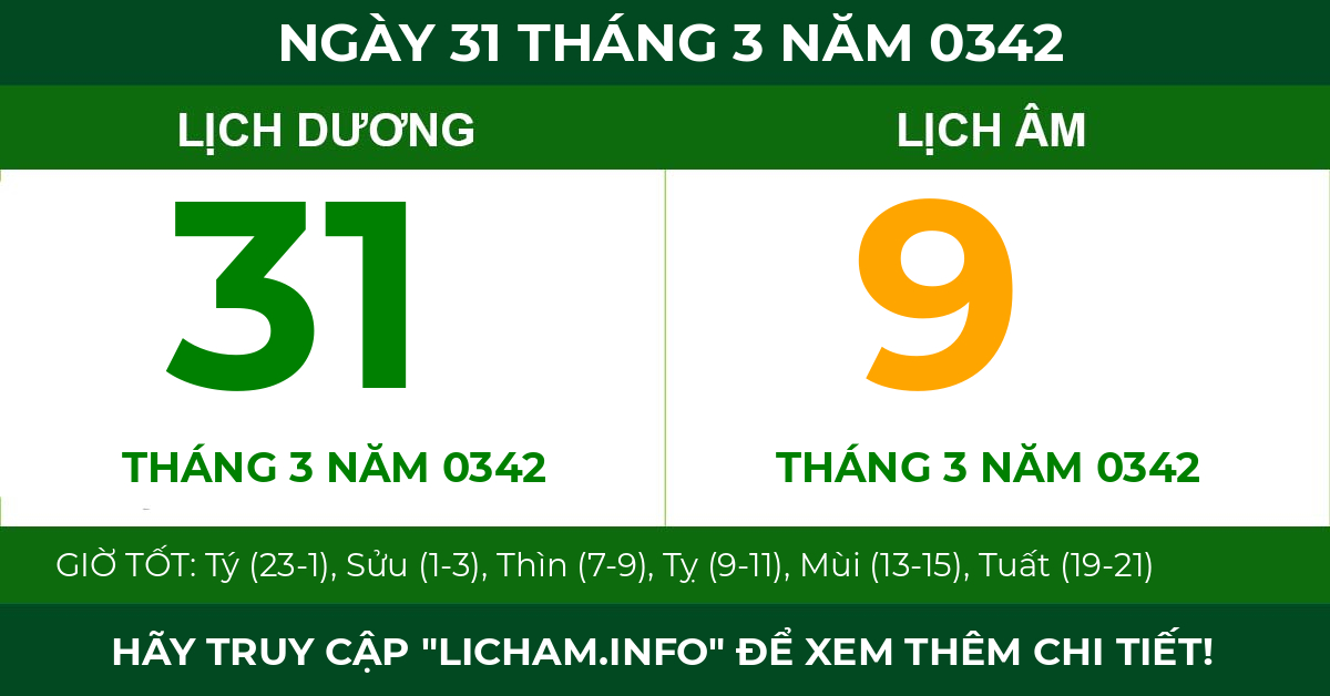 lịch âm ngày 31 tháng 3 năm 0342