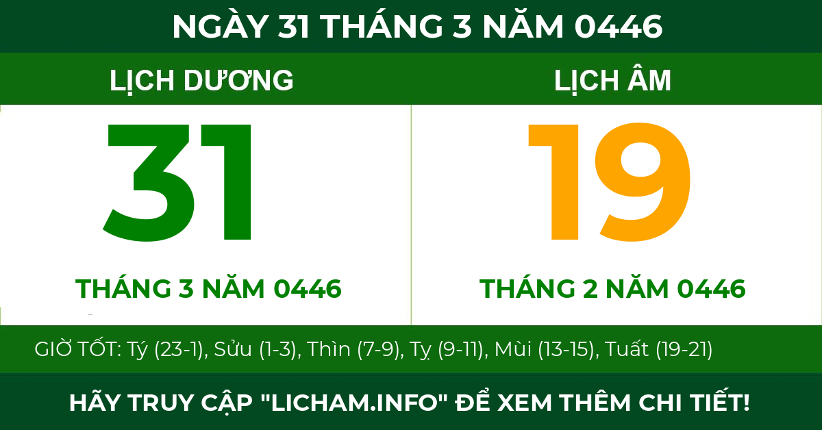 lịch âm ngày 31 tháng 3 năm 0446