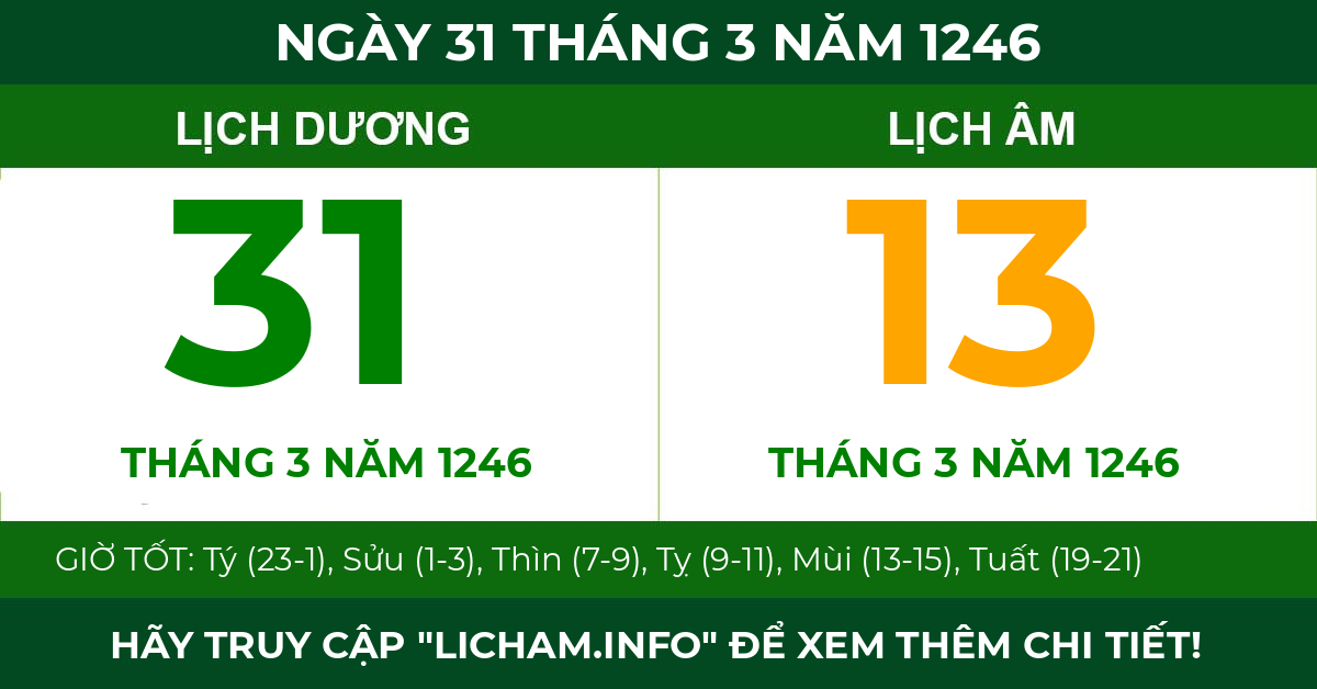 lịch âm ngày 31 tháng 3 năm 1246