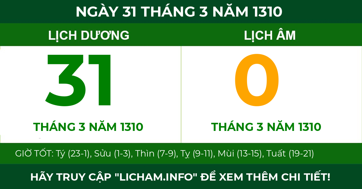 lịch âm ngày 31 tháng 3 năm 1310