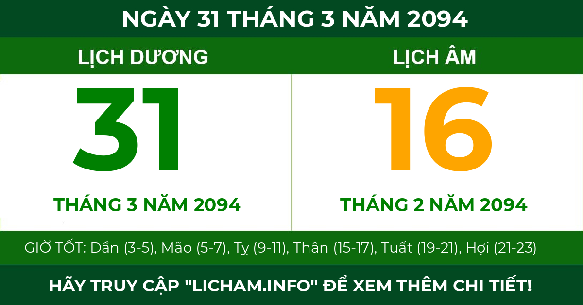 lịch âm ngày 31 tháng 3 năm 2094