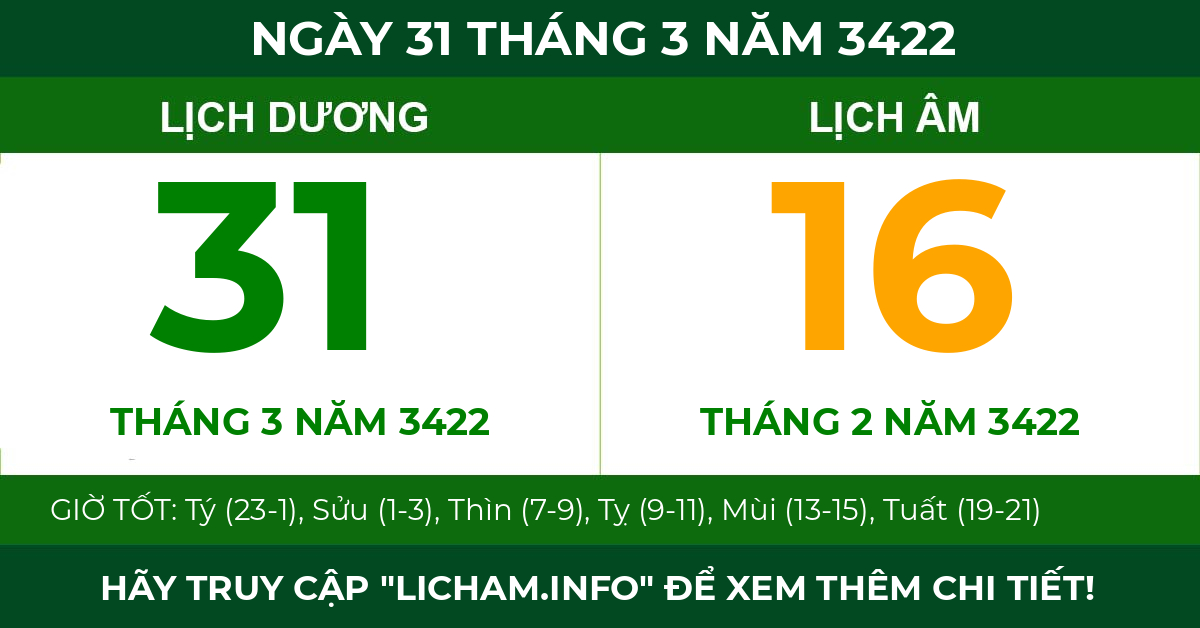 lịch âm ngày 31 tháng 3 năm 3422