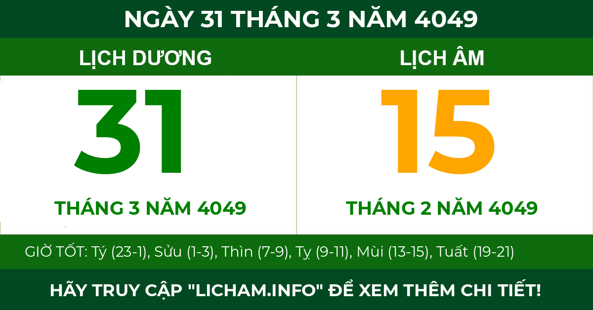 lịch âm ngày 31 tháng 3 năm 4049