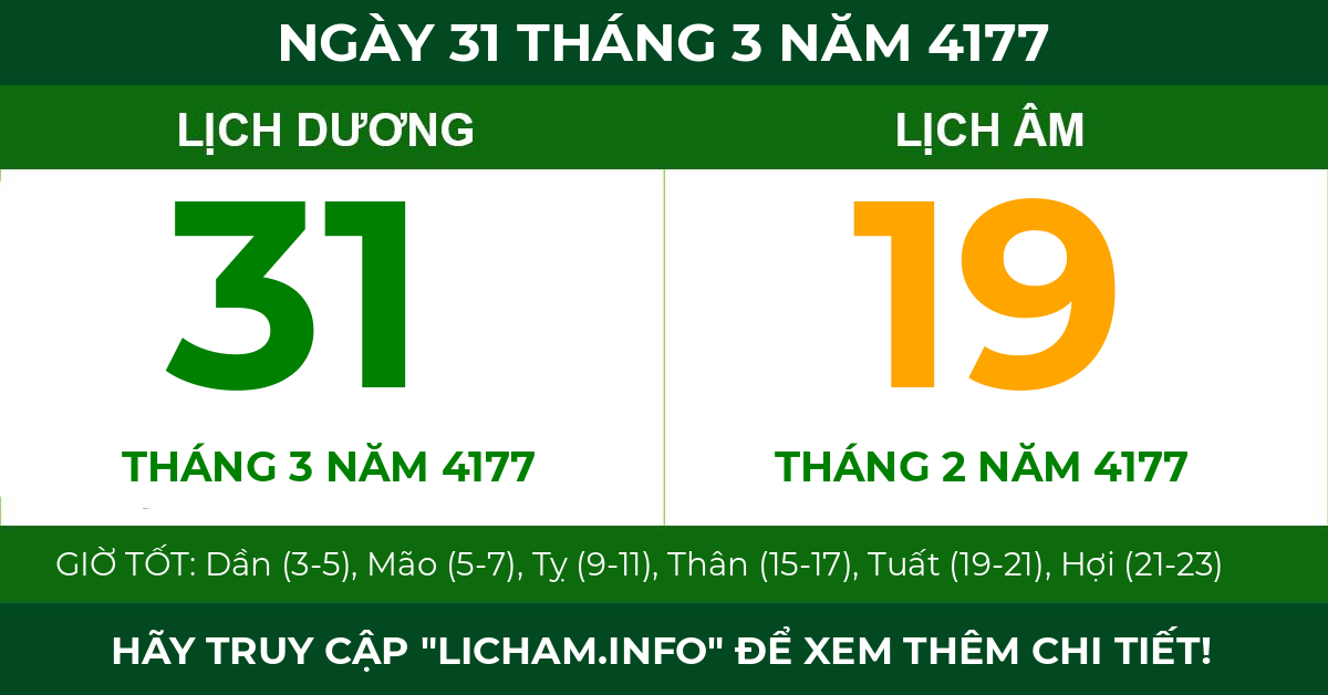 lịch âm ngày 31 tháng 3 năm 4177