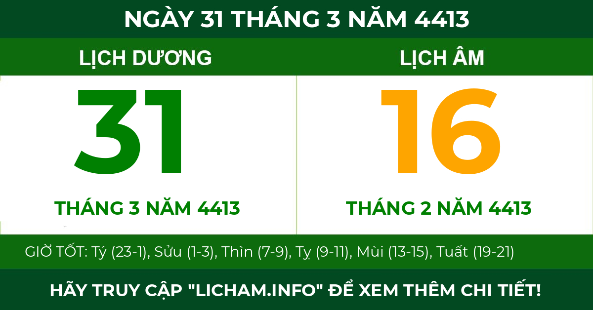 lịch âm ngày 31 tháng 3 năm 4413