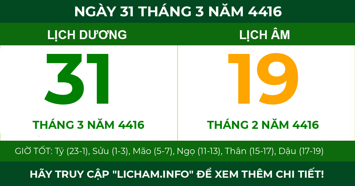 lịch âm ngày 31 tháng 3 năm 4416