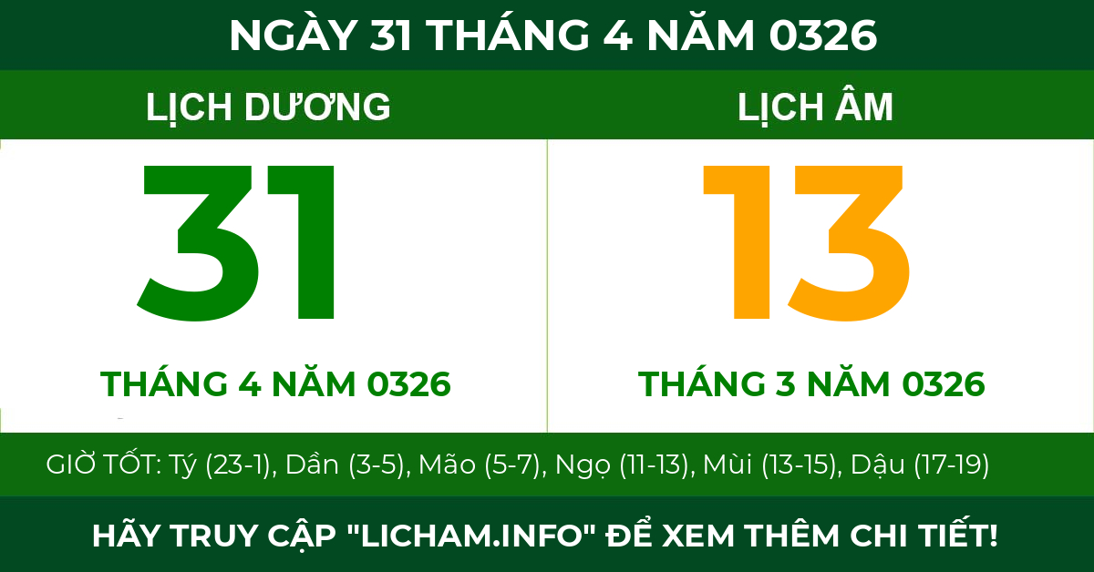 lịch âm ngày 31 tháng 4 năm 0326