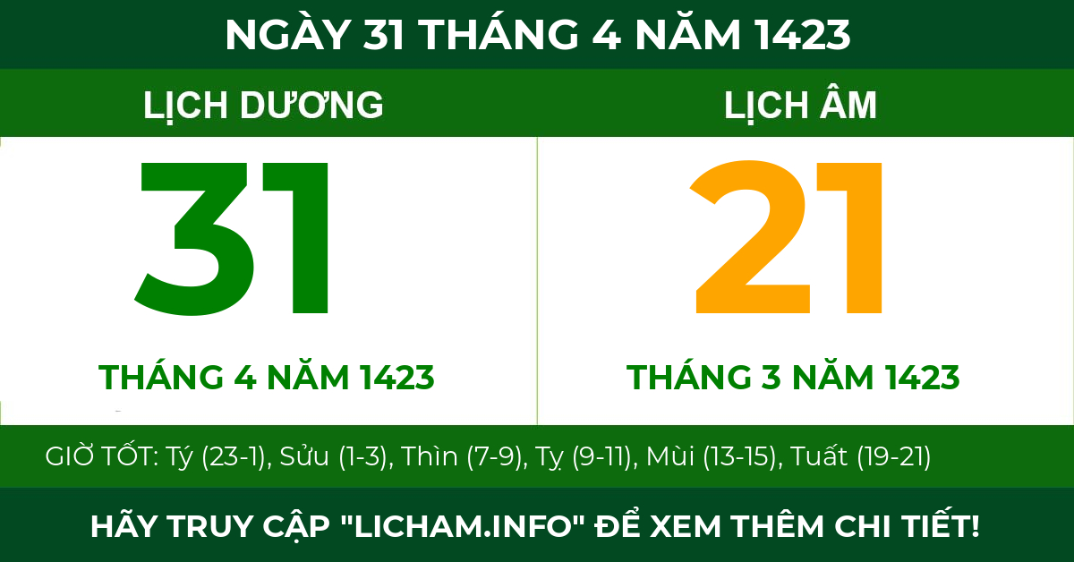 lịch âm ngày 31 tháng 4 năm 1423