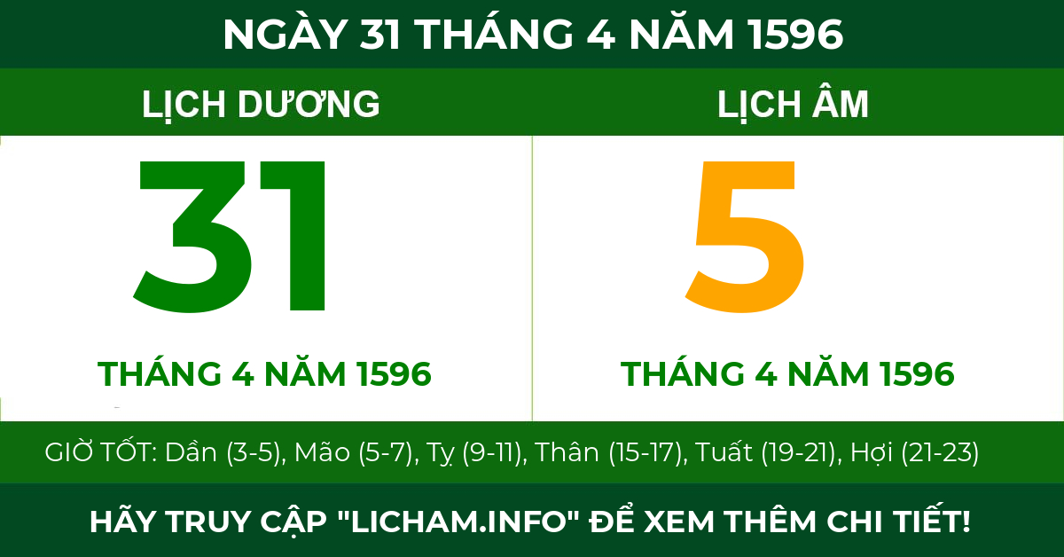 lịch âm ngày 31 tháng 4 năm 1596