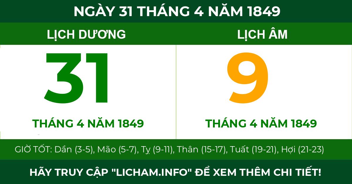 lịch âm ngày 31 tháng 4 năm 1849
