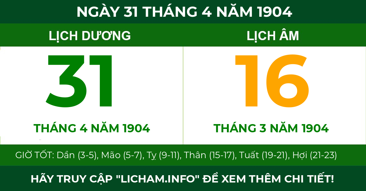 lịch âm ngày 31 tháng 4 năm 1904