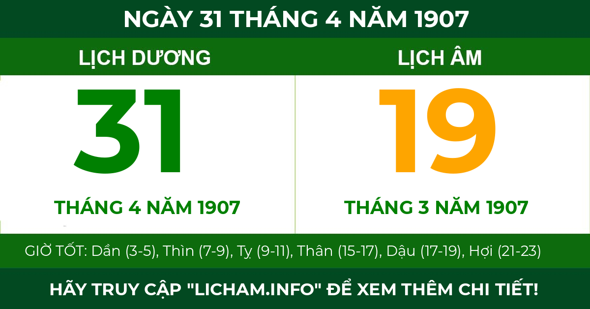 lịch âm ngày 31 tháng 4 năm 1907