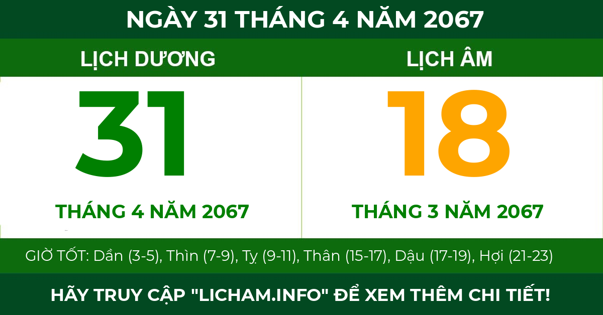 lịch âm ngày 31 tháng 4 năm 2067