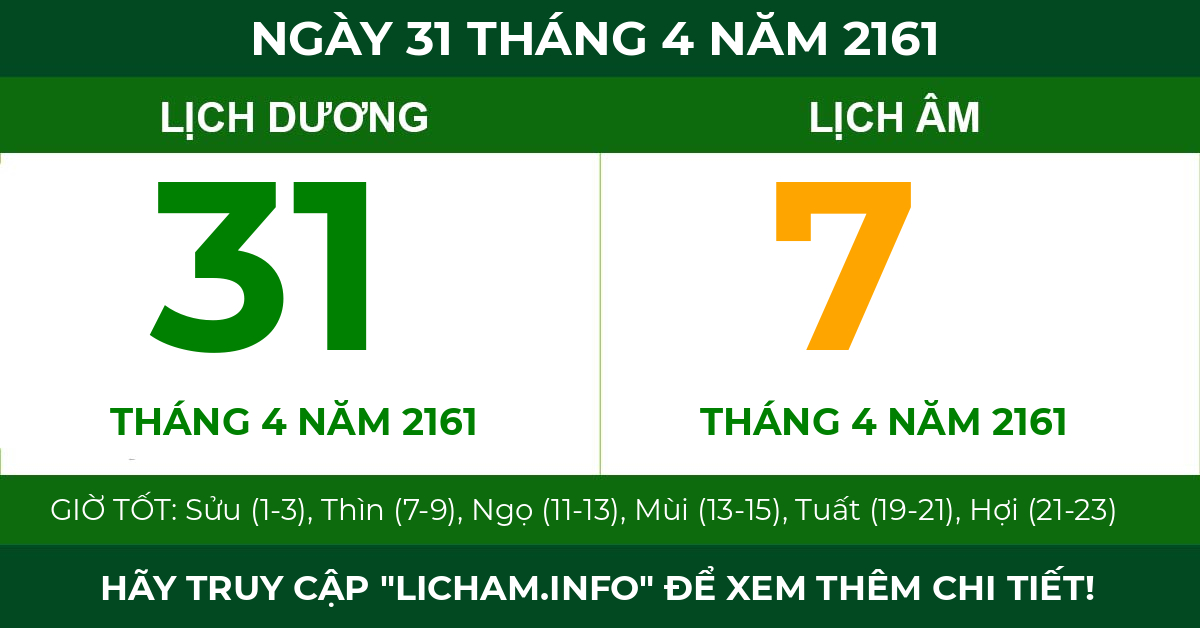 lịch âm ngày 31 tháng 4 năm 2161