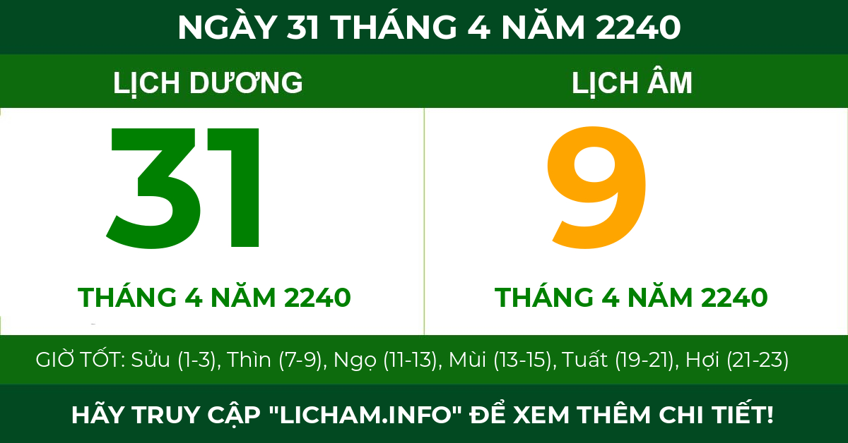 lịch âm ngày 31 tháng 4 năm 2240