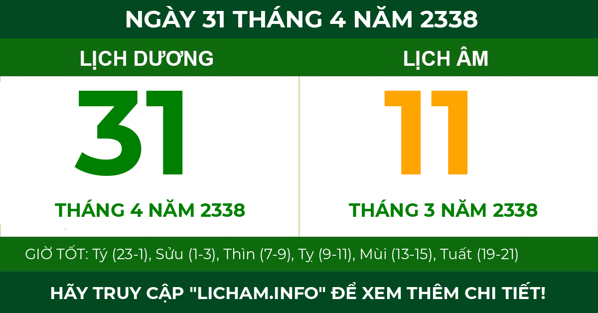lịch âm ngày 31 tháng 4 năm 2338