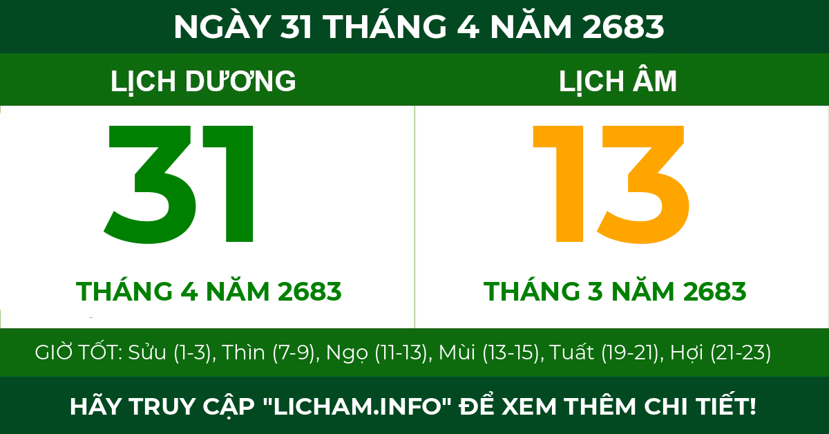 lịch âm ngày 31 tháng 4 năm 2683