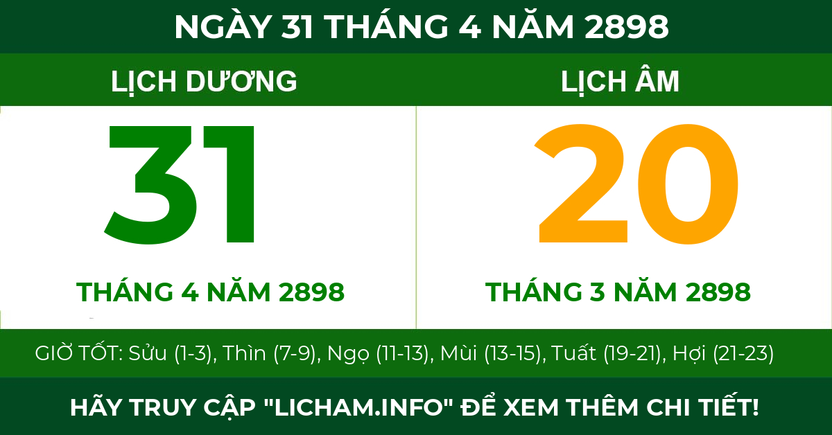 lịch âm ngày 31 tháng 4 năm 2898