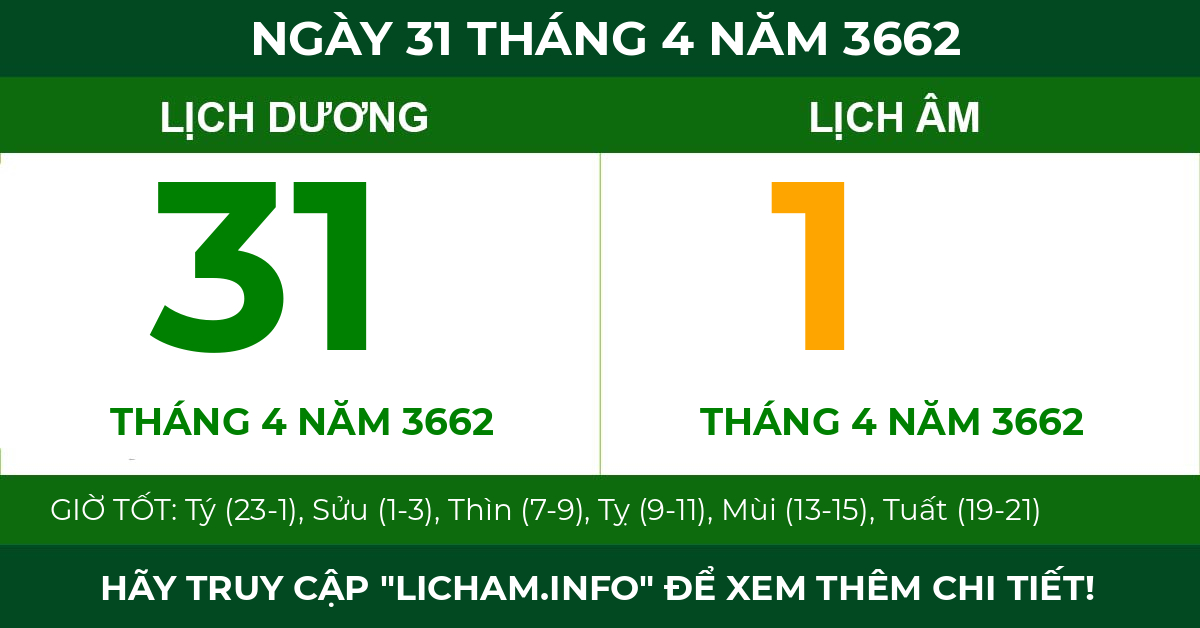 lịch âm ngày 31 tháng 4 năm 3662